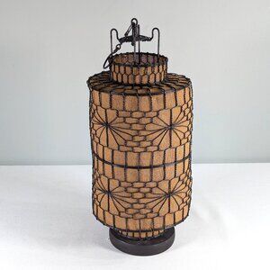 Vintage 13" Chinese wire bound temple lantern candle holder, hanging patio light